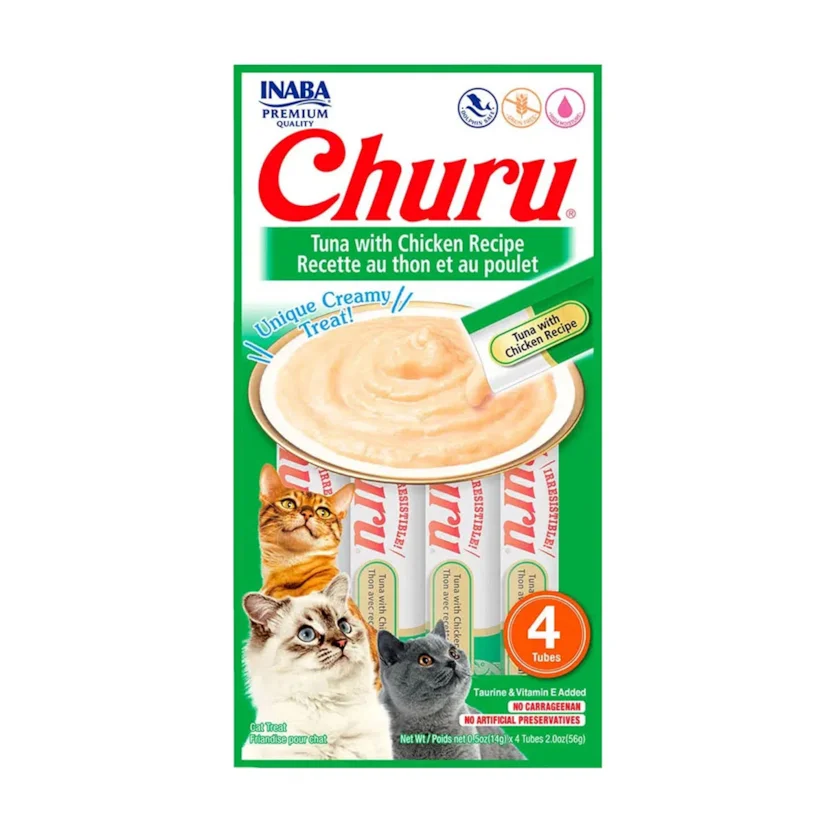 Purê Churu Petisco Cremoso para Gatos Atum e Galinha 56g