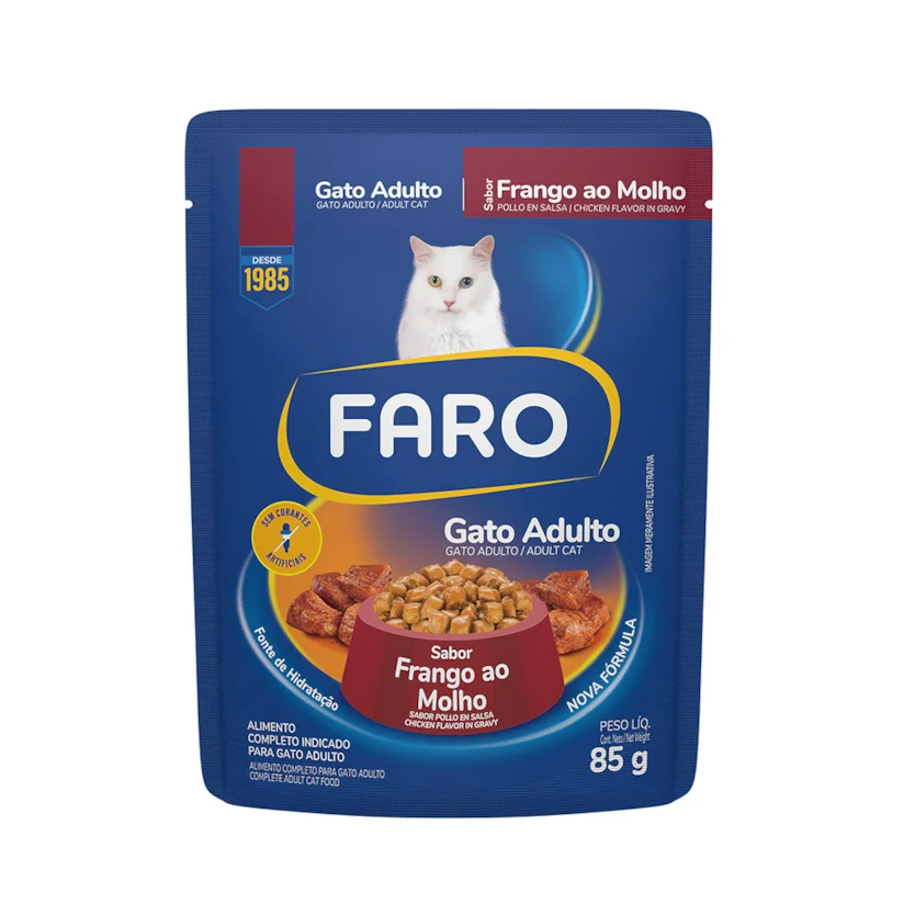 Ração Úmida Faro para Gatos Adultos Sabor frango Sachê 85g