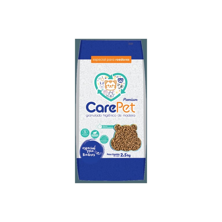 Granulado de Madeira Roedores Carepet Premium Original 2,5kg