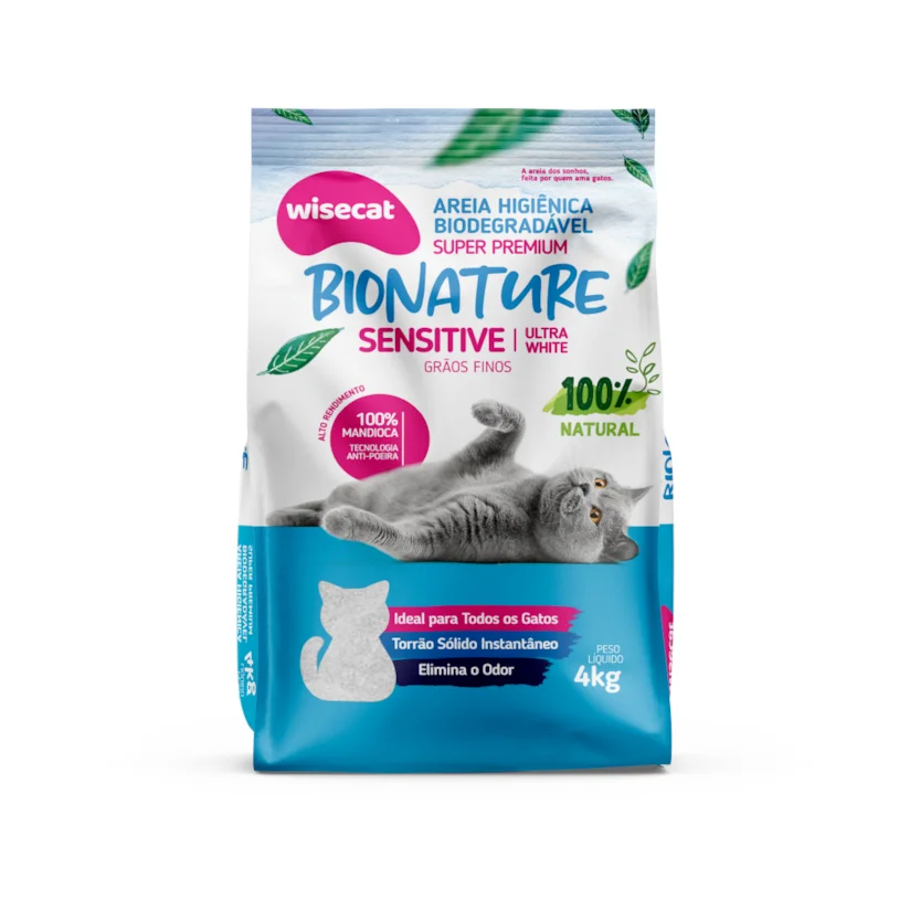 Areia Higiênica Gatos Biodegradável Bionature Grãos Finos 4Kg